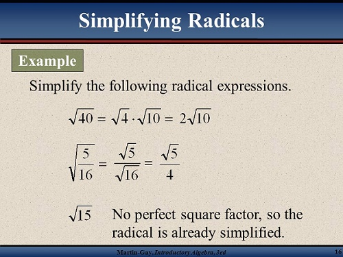 Simplfy Radicals Examples